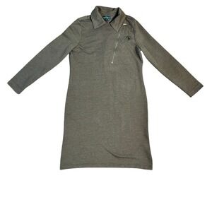 Lauren Ralph Lauren Warm Brown Long Sleeve Moto Zip Neck Sweater Dress‎ M